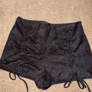 Missguided Black Lace-Up High Waist Shorts